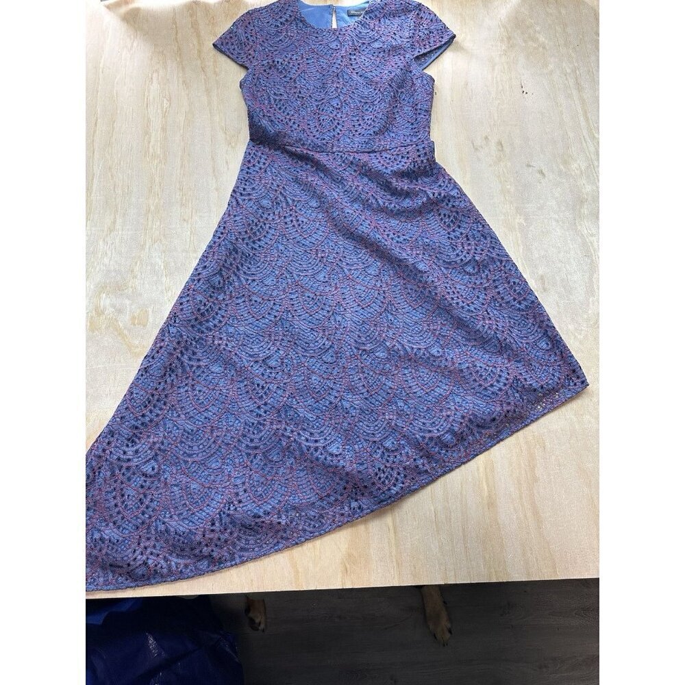 Banana Republic Eyelet Lace Asymmetrical Dress Size 2 MSRP $138 Blue Red Classic